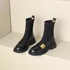 Knitted Elastic Slim Ankle Boots Women's 2025 Autumn and Winter New Loafers Vintage Mid Chunky Heel Casual Wear Footwear