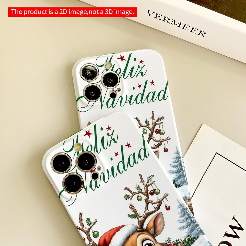 2DFlat Festive Reindeer Christmas Phone Case All Inclusive Film Hard Phone Case, Compatible with iPhone 18 Pro Max 17 16 15 14 13 12 11