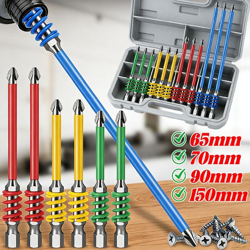 12/1pcs Magnetic Hex Shank Head Drill Bits Spring-Loaded Anti-slip Wear-resistant Screwdriver Drills for Woodworking Repair Tool