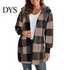 Cardigan Sweater Winter Coat Plaid Print Hooded Thick Windproof Open Stitch Knit Outerwear Mid Length Fuzzy Plush Jacket for School Travel Fall
