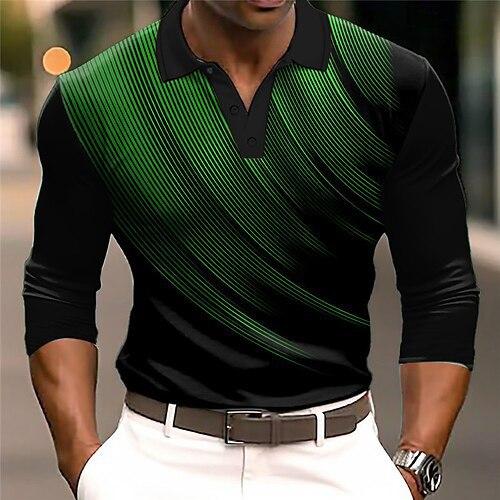 Men's Casual Gradient Button Up Long Sleeve Polo Shirt Fashion Sweatshirt