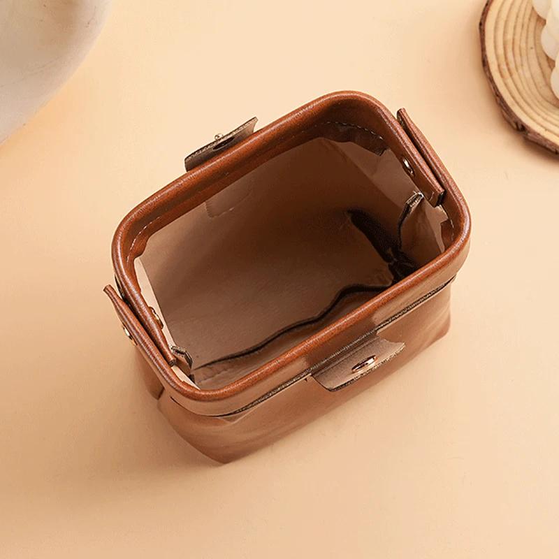 Retro Leather Makeup Bag Home Bathroom Vanity Lipstick and Makeup Brush Storage Bag Travel Portable Organization
