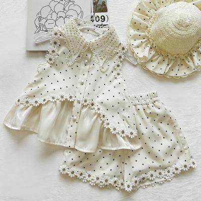 Girls' Floral Sleeveless Summer Set: Lapel Doll Shirt & Elastic Waist Shorts Two-Piece Trendy Outfit
