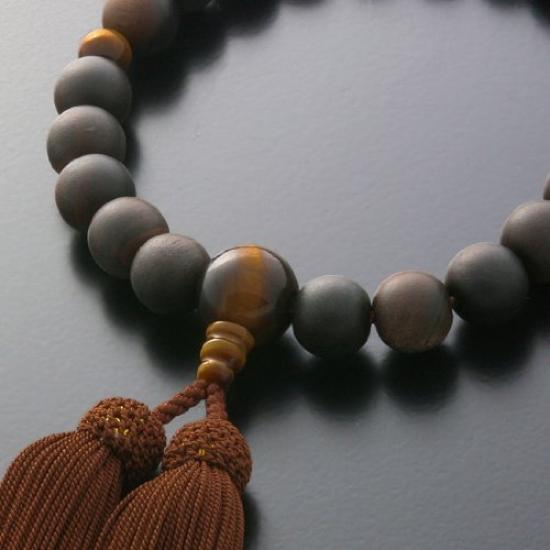Men's Buddhist Prayer Beads by Kyoto Butsudan Hayashi, Pure Silk with Ebony (Unpolished) Tassel and Tiger Eye Finish [Tiger Eye] [Prayer Beads Bag