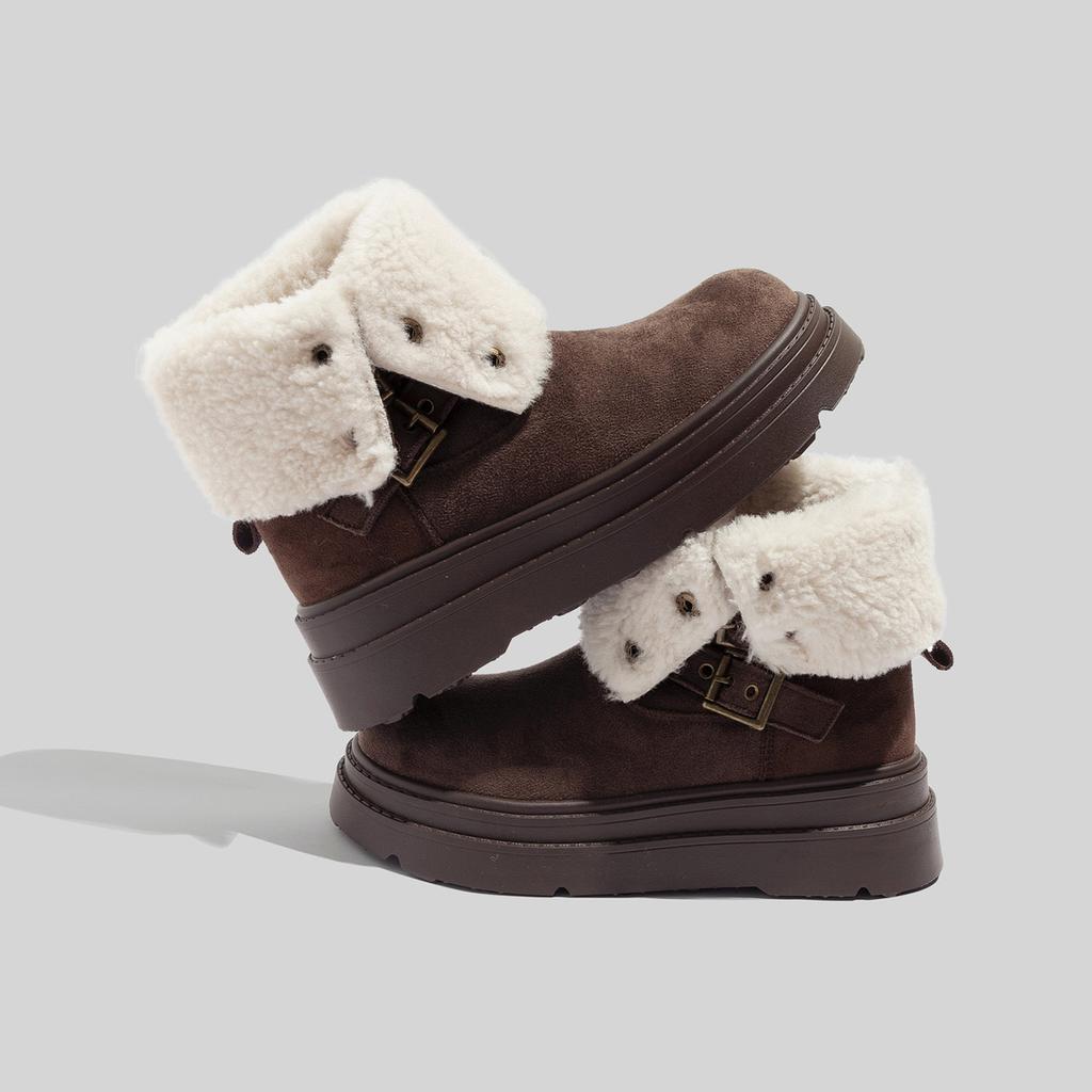Belle velvet thick-soled snow boots medium tube winter warm thickened stacked wear ankela red shoes