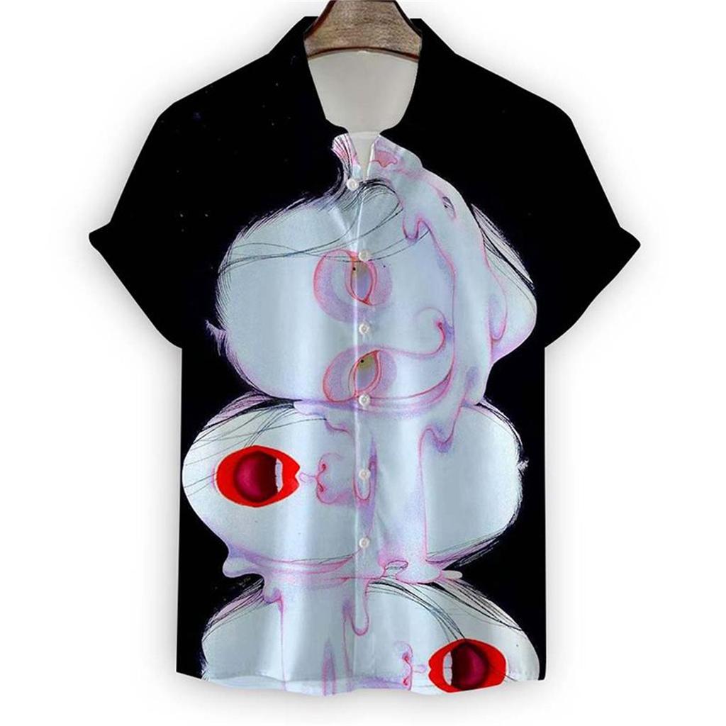 Men's Shirt Art Oil Painting Print Men's Lapel Top Hawaiian Casual Comfortable Large Size Loose Men's Short Sleeve Shirt