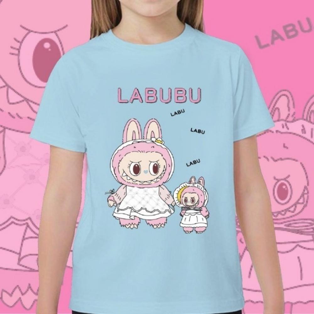 Nové dětské tričko Labubu Momoko Cartoon pro chlapce a dívky, volné s krátkým rukávem