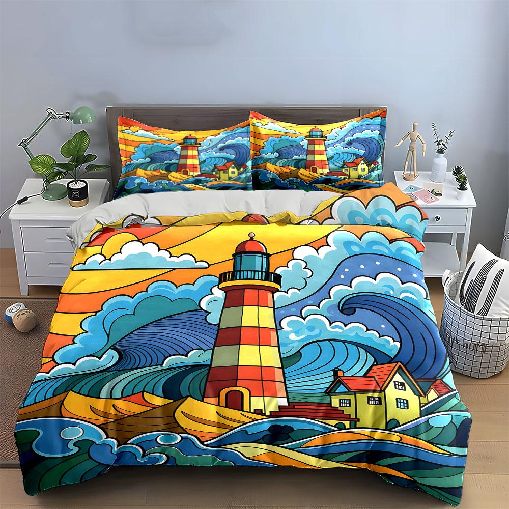 Lighthouse Themed Wall Art Set Multiple Sizes Kid'S And Adults' Bedroom Exquisite 3Pc Bedding Set, Gift
