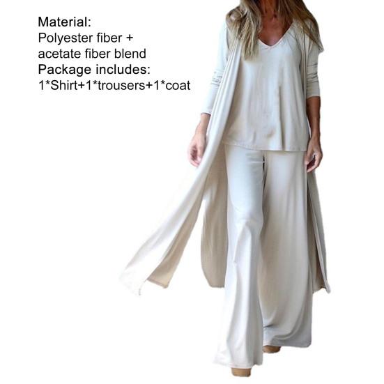 Three-piece Stylish V Neck Top Women Pants Suit Sleeveless Top Casual Solid Color Autumn Suit