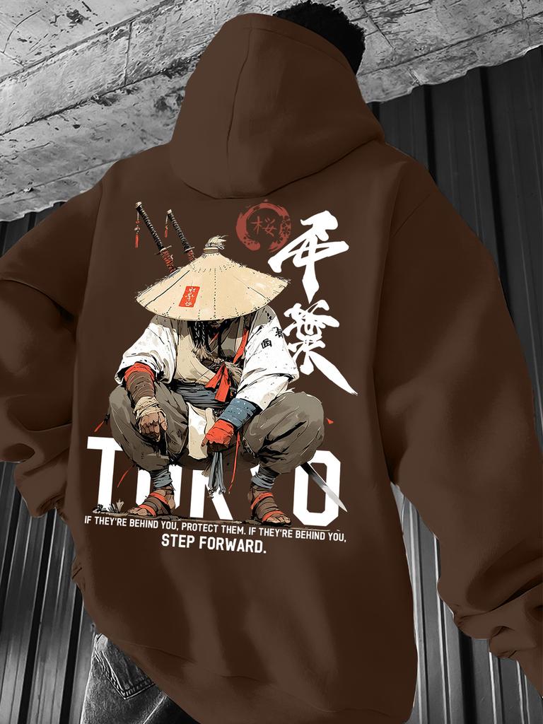 Mikina s kapucí ve stylu japonského Ronina Kendo Samuraje, Potiskovaná mikina, Trendy pouliční styl, Retro a univerzální, Nezbytný kousek na podzim