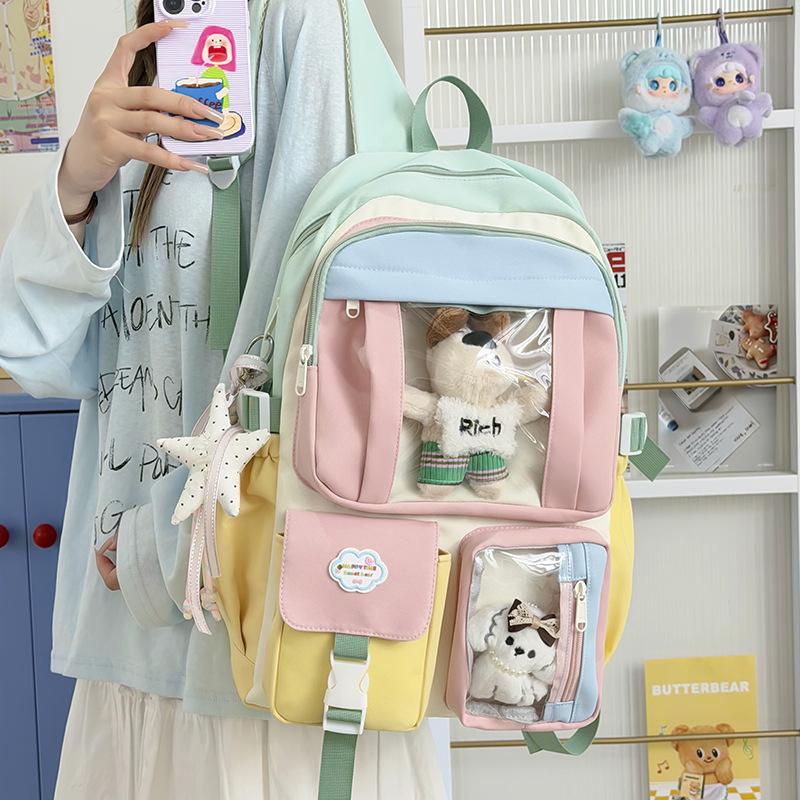 Schoolbag Japanese Student Pain Bag Large Capacity Fashion Transparent Junior High School Backpack Ins Girls Heart Dopamine Fashion School Bag