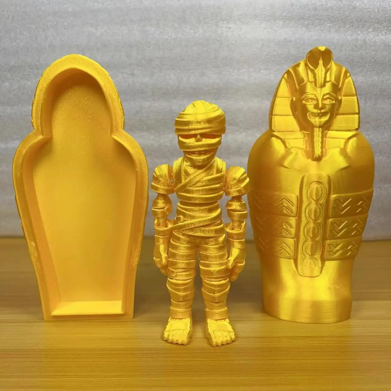 3D Printed Egyptian Pharaoh Creative Toy Model Mummy Decorative Gifts Ornament Realistic Movable Mummy + Sphinx Set золотистый