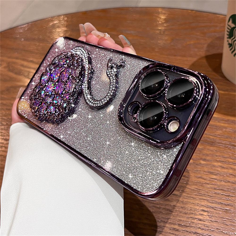 Luxury Plating Bling Glitter 3D Diamond Swan Clear Phone Case For iPhone 15 11 12 13 14 Pro Max Soft Silicone Shockproof Cover