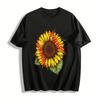Baseballstich Sonnenblumen-Print Lässiges Kurzarm-T-Shirt Reines Baumwoll-T-Shirt
