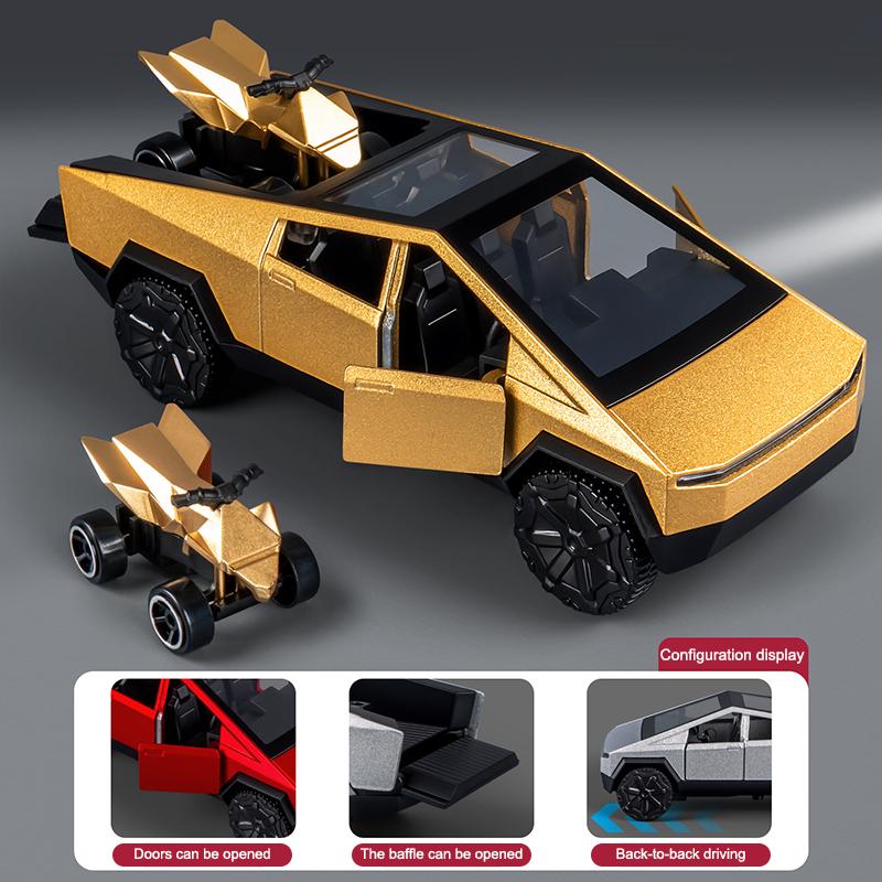 1:36 Alloy Pickup CyberTruck Pull-Back Car Collection For Boys And Children Gift One Large And One Small Vintage Toy