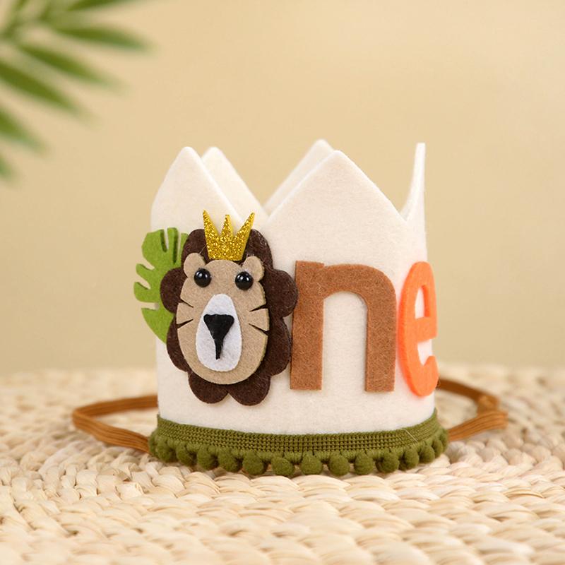 1st Kids Jungle Safari Crown Hat Baby 1 Year Old Birthday Party Lion Headband Wild One Party Decoration Photo Props Baby Shower