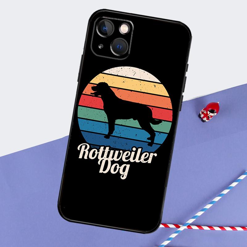 Cartoon Rottweiler Dog Phone Case For iPhone 16 15 Pro Max 12 13 Mini 11 14 Pro Max XR 16 15 Plus 16e Cover Coque