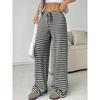 Striped Printed Long Pants Women's Casual Lace Up Pants High Street Fashion Elegant Autumn Straight Leg Pants