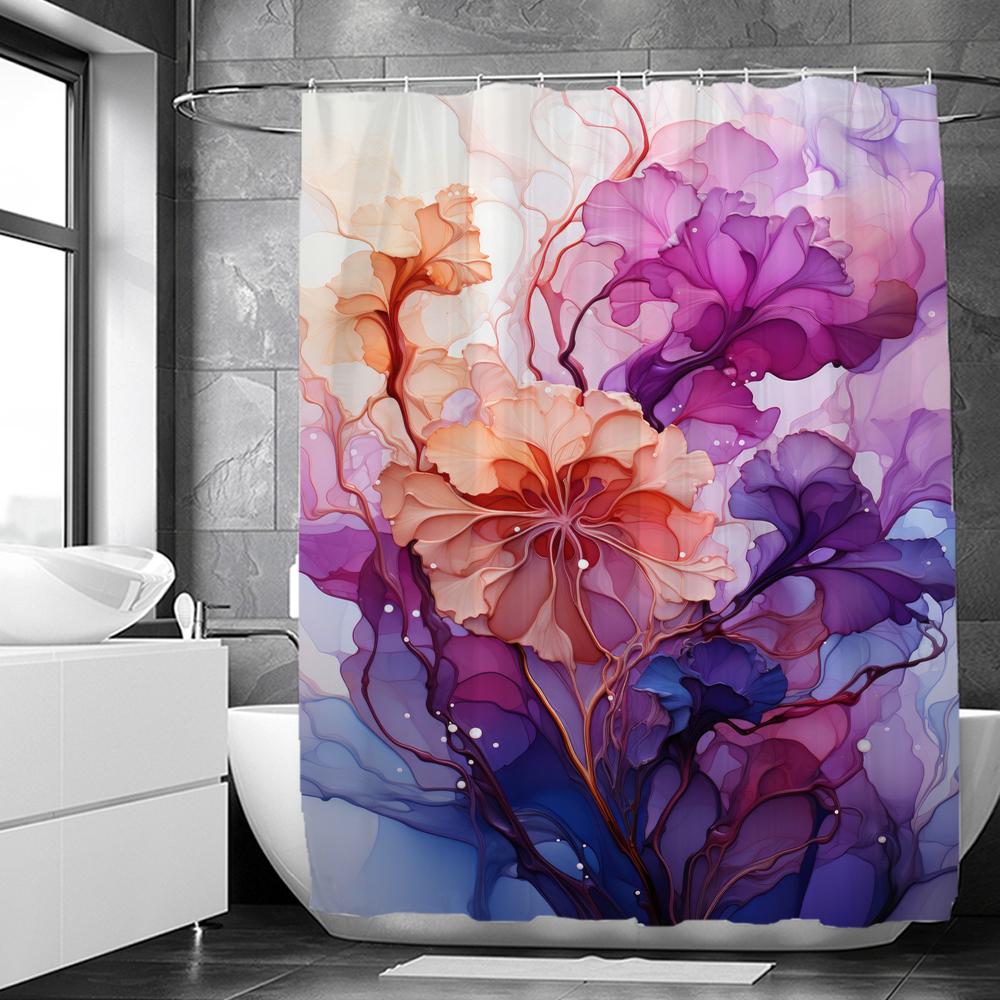 Perdea de duș cu flori acuarelă, imprimeu, modern, nordic, minimalist, material poliester, decor pentru casă, perdele de baie cu cârlige