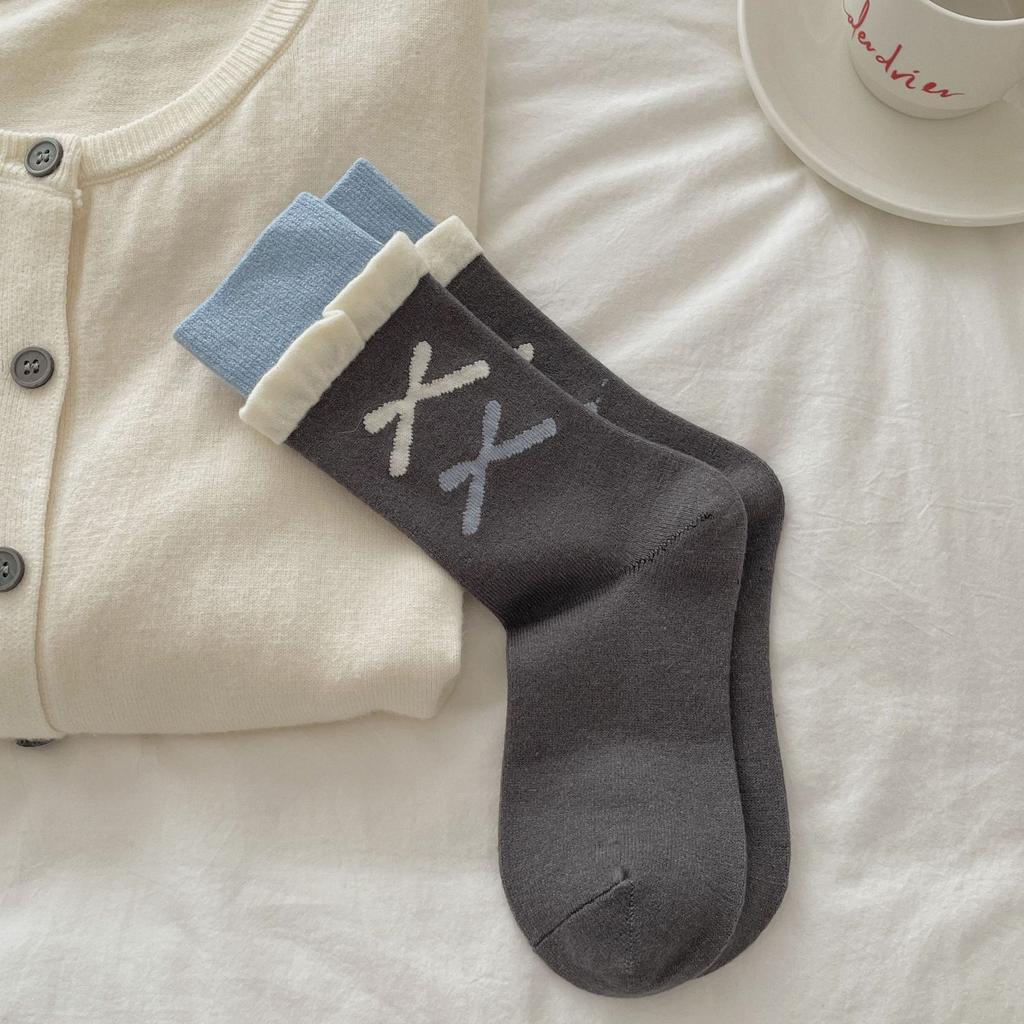 Warm Velvet Lolita Girl Sweet Socks Ear Bow Middle Tube Pile Cute Lace Medium And Long