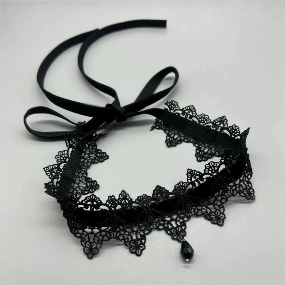 Sexy Lace Bowknot Choker Necklace for Women Gothic Collar Vintage Elegant Black Wired Short Chain Fashion Jewelry