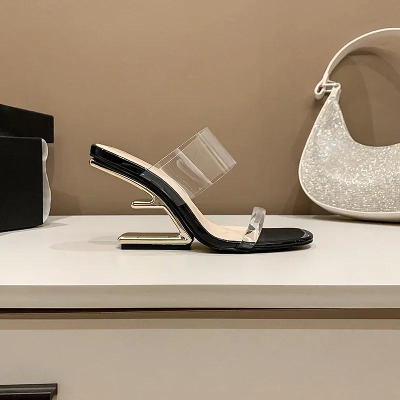 Moda Moda Damskie Futrzane Kapcie Seksowne Sandały Gladiator Peep Toe Czółenka Sukienkowe Wiosna Lato Dziwny Obcas Muły Wysoki Obcas Buty Klinowe