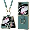 Luxury Plating Leather Shoulder Strap Case For Samsung Galaxy Z Flip 6 Screen Glass Ring Holder Cover For Galaxy Z Flip 5 Cases