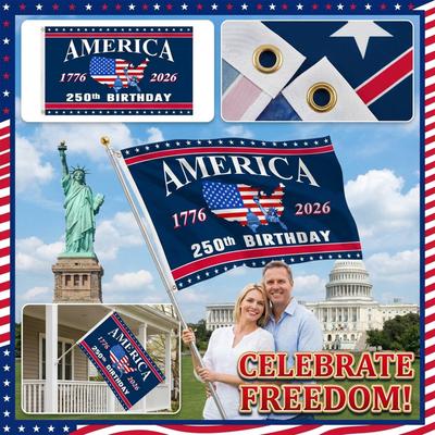 America 250th Birthday Flag 1776 To 2026 United States Map Statue of Liberty Printed Banner for Outdoor Display