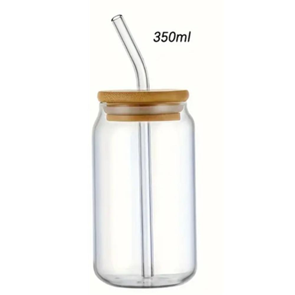 350/550ml Glass Cup with Bamboo Lids and Glass Straw 1pc Beer Shaped Drinking Glass Cute Tumbler Cup for Smoothie, Boba Tea