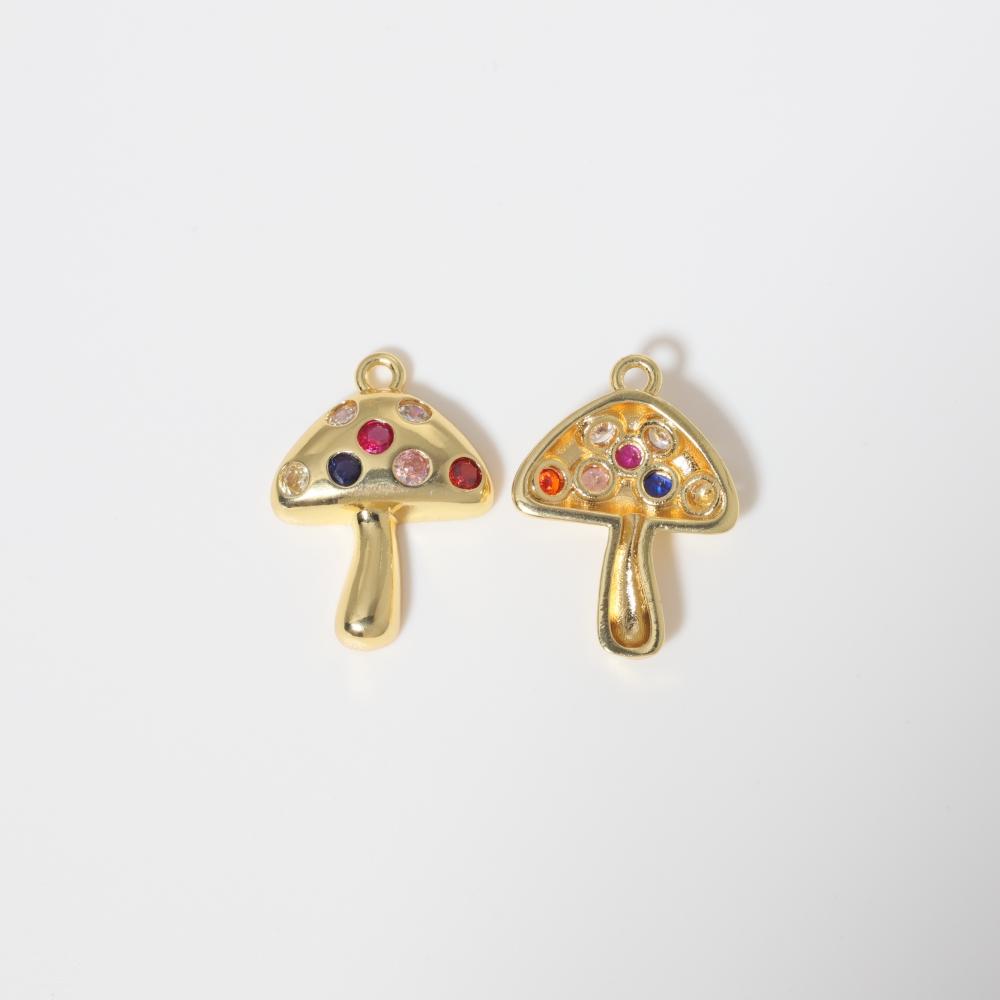 Multicolor Zirconia Mushroom Charms Golden Plated Copper Jewelry DIY Parts