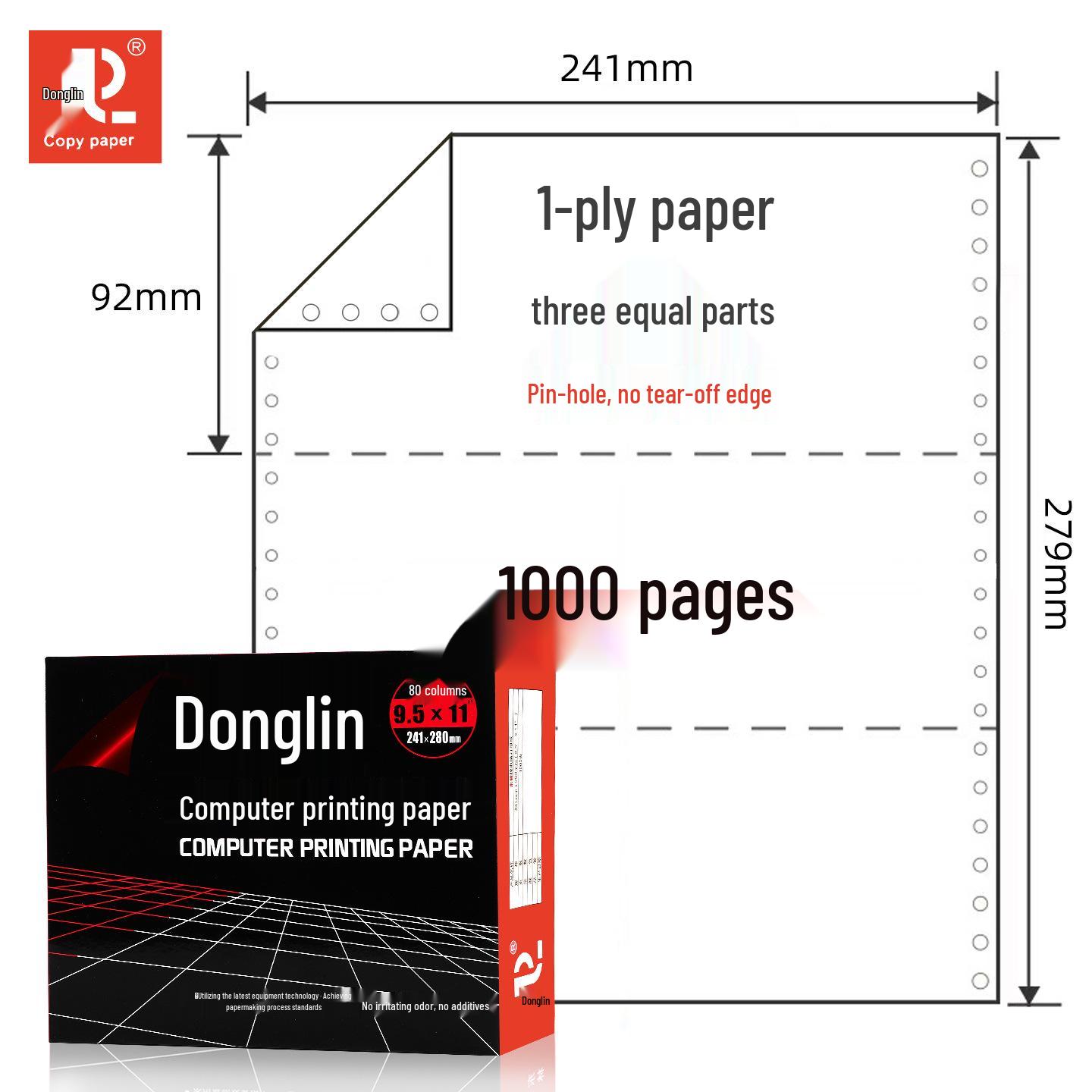 Donglin No-Tear Edge Pinfeed 3-Part, 2-Equal Sections Computer Print Paper Delivery Note