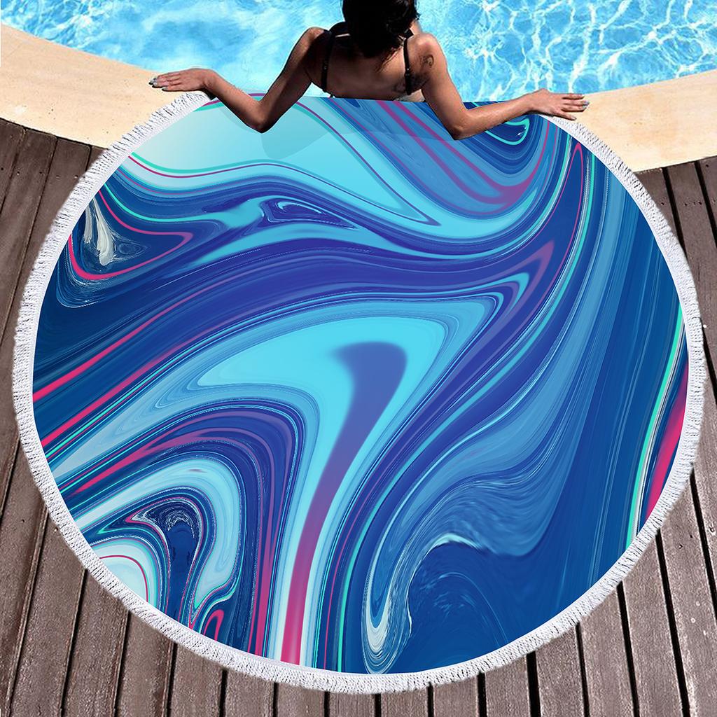 Marble Round Beach Towel with Tassels, Microfiber Quick Dry Beach Blanket Circle Swim Pool Towel Yoga Mat Meditation Picnic Rug