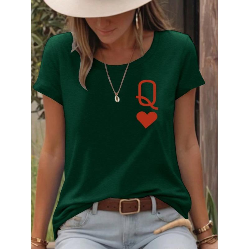 Casual T-shirt with Heart LettersSummer Round-neck Short-sleeved Top
