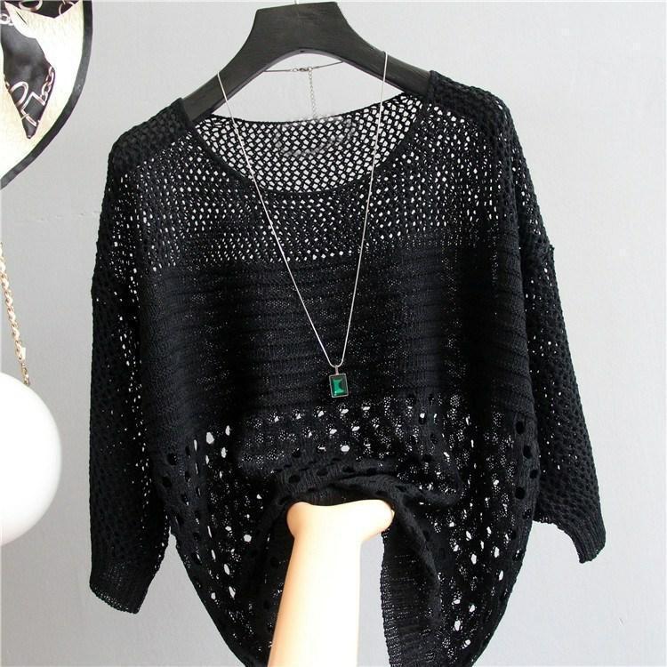 2026 Summer Women's Slim Hollow Knit Pullover - Lightweight Sun Protection Top