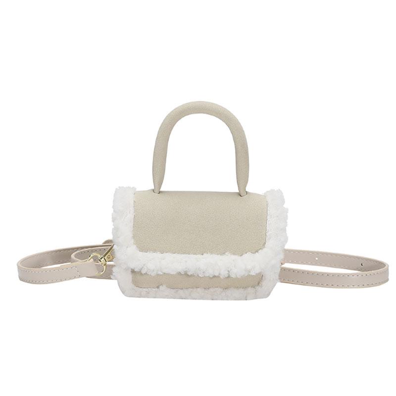 Mini Geantă Crossbody cu Aplicare Lână de Miel, Modă Coreeană, Suedeză Faux, Portabilă, Mică, Pătrată, Toamnă Iarnă, Femei, Nouă Textură, Geantă de Mână