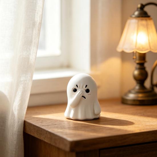 Ghost Ornament, Compact Resin Decorative Figurine, Nose-Covering Ghost Shape Halloween Figure, Naughty Ghost Tabletop Party Decoration