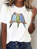 T-shirt Casual da Donna Modello Rami di Pappagallini Maniche Corte Girocollo Comfort Quotidiano Casual Moda Personalità Estate Y2K