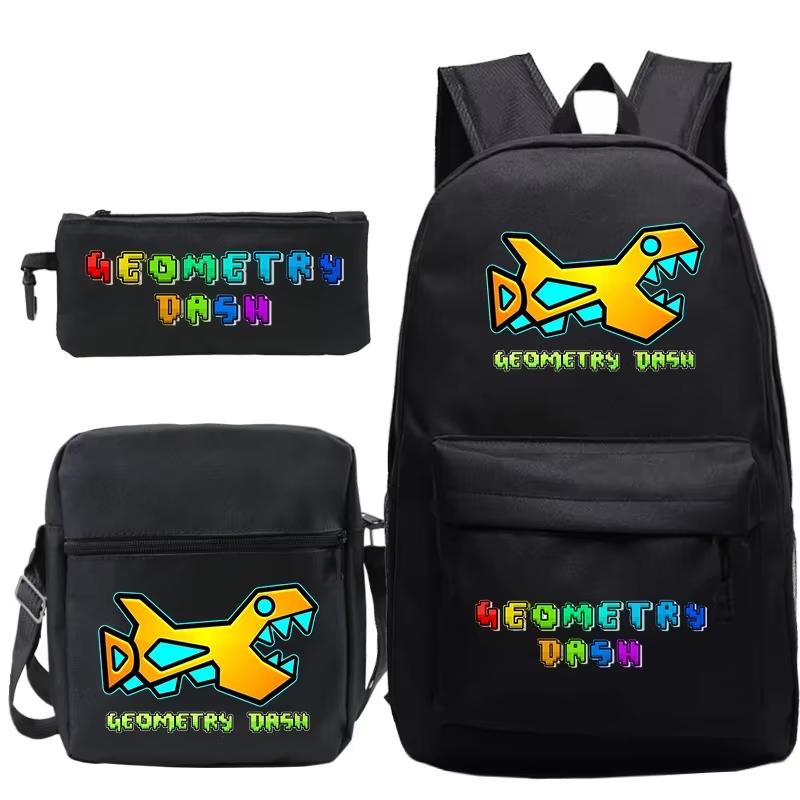 Funny Cartoon Geometry Dash Backpack 3pcs Set Students School Bags School Girls Boys Sports Bookbag Edition Trendy Backpack