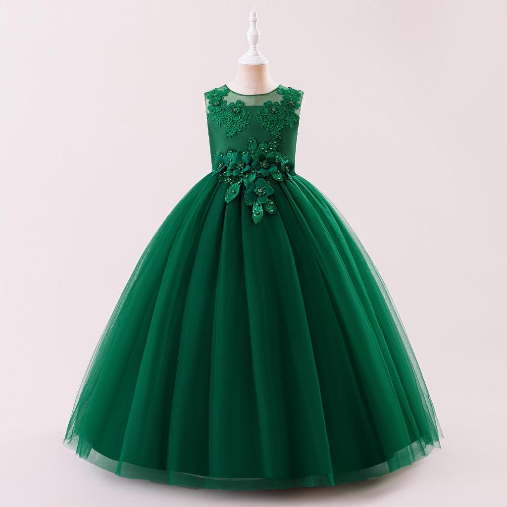 Girls' Sleeveless Mesh Princess Dress with Embroidery & Appliques - Formal Performance Wear