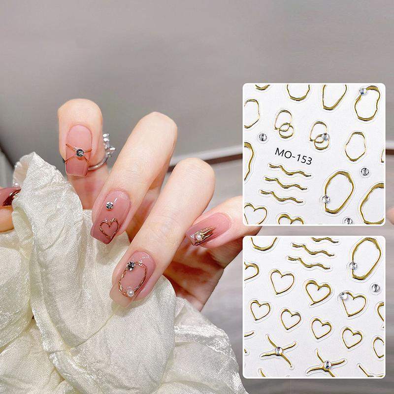 5D Relief Line Nail Stickers Bronzing  Diamond Line Adhesive Nail Art Stickers Decals Manicure