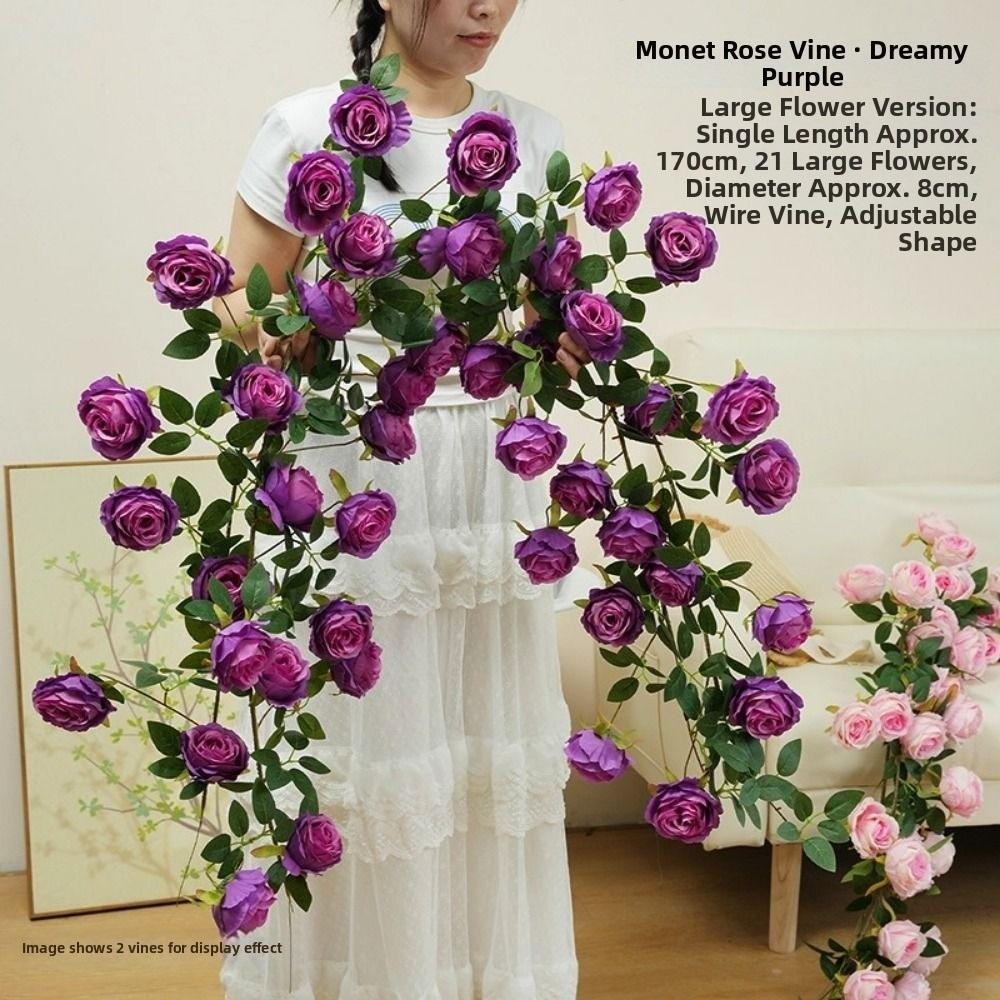 New Plastic Silk Artificial Rose Vine 8 Colors 1.7m 21 Heads Wall Decor Rattan Fake Plants Leaves Home Decoration