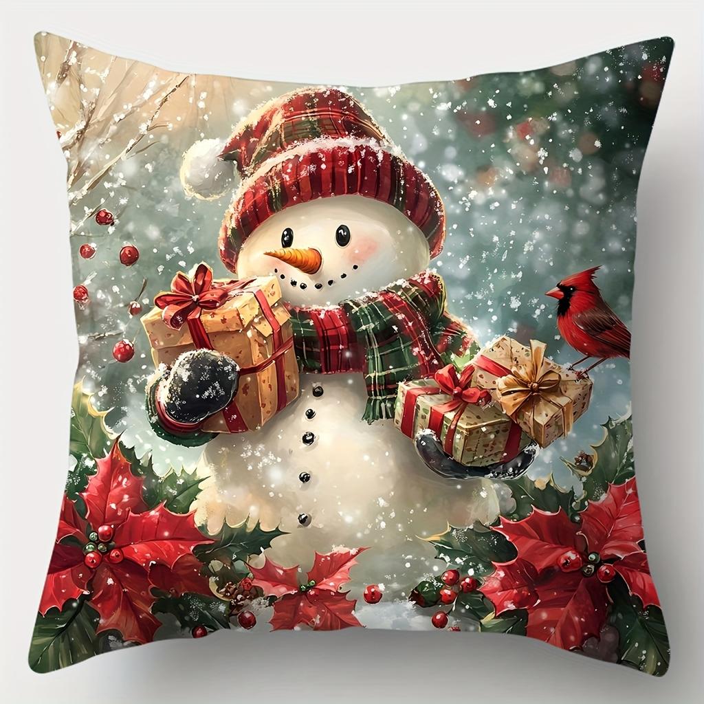 Festive Christmas Throw Pillow Covers Santa, Reindeer, Snowman & Holiday Decor Cushion Cover Zip Closure Christmas Pillowcase