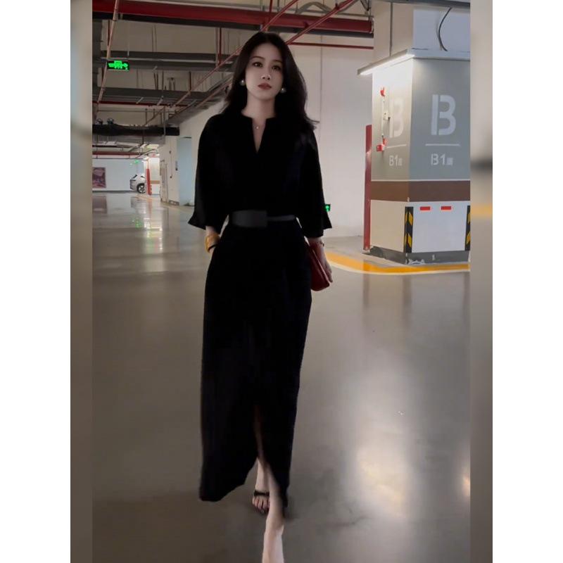 Hepburn Style Elegant Black Plus Size Dress for Curvy Women: Versatile, Fashionable Long Skirt