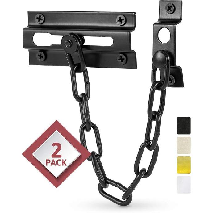 

Дверной ограничитель-цепочка Jack N’ Drill с замком - 2 шт. Цепочный замок, дверной ограничитель, прочные и устойчивые к ржавчине стальные цепочные замки для внутренней двери и дополнительной передней двери чёрный