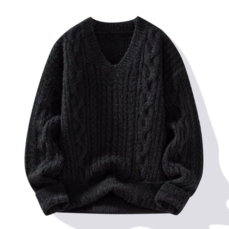 Men s Winter Twist Pattern Faux Mink Velvet Knit Sweater XL