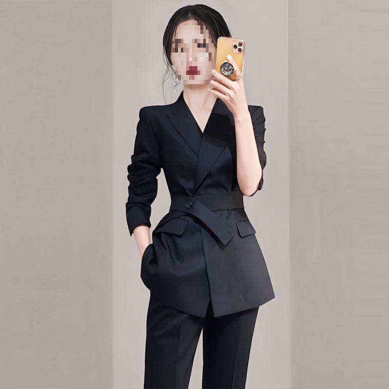 Elegant Spring Women's Slimming Suit Set: Mature Style Two-Piece Formal Wear
