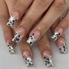 24Pcs Medium Coffin Press On Nails French Tips With Fairy Flower Charms