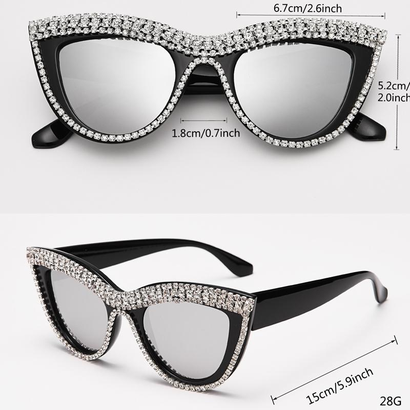 Vintage Diamond Cat Eye Sunglasses Women Rhinestone Decor Trendy Streetwear Shades Sun Glasses Eyewear