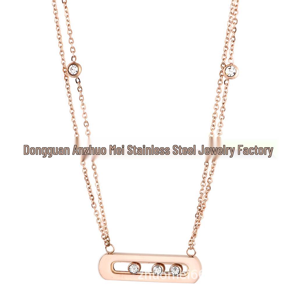Geometric Jewelry Set: Stainless Steel Diamond-Encrusted Ring, Necklace, Bracelet & Earrings