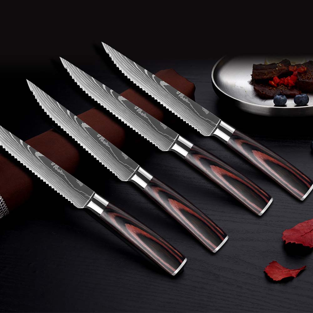 Damascus Stainless Steel Steak Knife Meat Cleaver Slicing Knife Dining Kitchen Knife Kitchen Cooking Tools